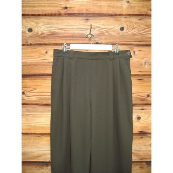 Vintage Jaeger Olive Green Crepe Wool Tapered Pleated High Rise Pants 12 - Picture 3 of 6